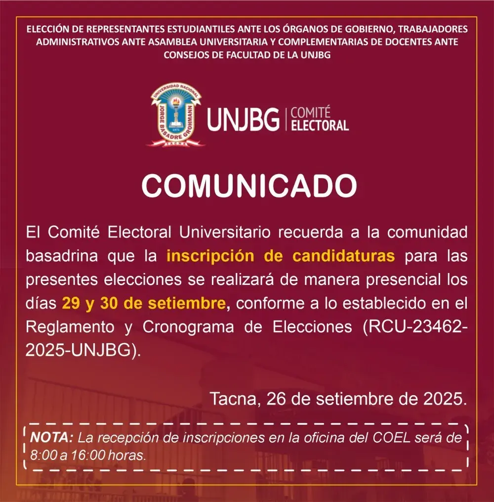 COMUNICADO -  INSCRIPCION DE CANDIDATURAS